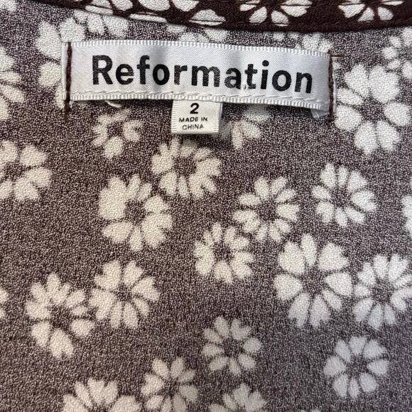 Reformation Brown White Floral Locklin Slit Midi Dress Size 2 - Picture 5 of 8